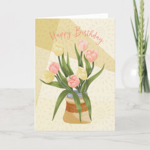 Birthday Pastel Pink and Yellow Tulips on a Rustic Thank You Card