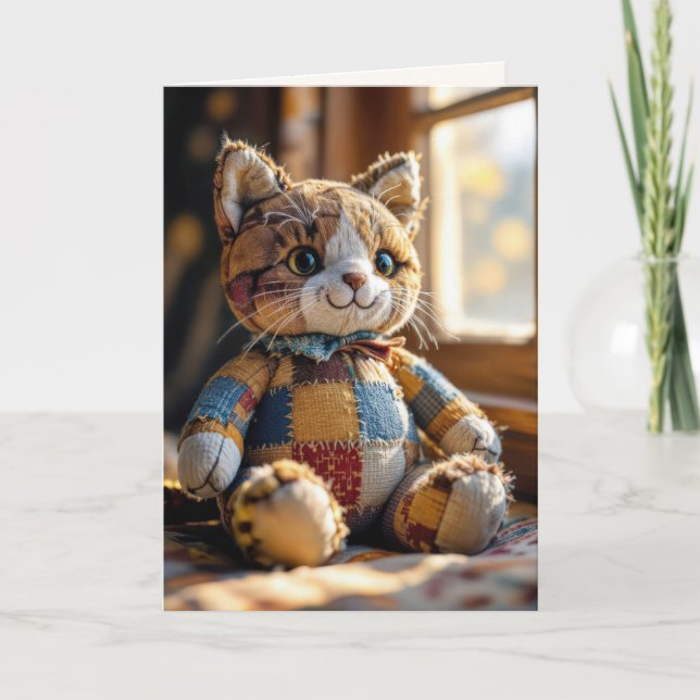 Birthday Patchwork Quilt Cat In Window Card (Front)