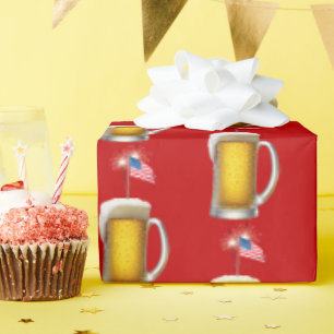 Birthday Patriotic Beer with Flag and Sparklers Wrapping Paper