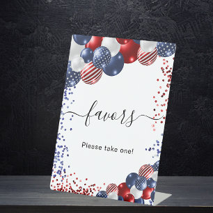 Birthday patriotic red white blue balloons favours pedestal sign