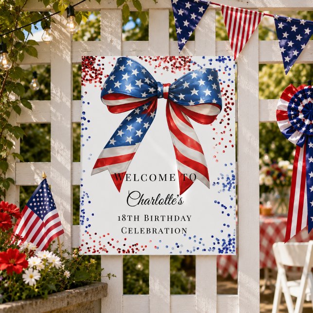 Birthday patriotic red white blue bow welcome poster (Creator Uploaded)