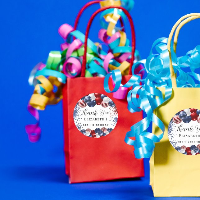 Birthday patriotic red white blue flag thank you classic round sticker (Creator Uploaded)