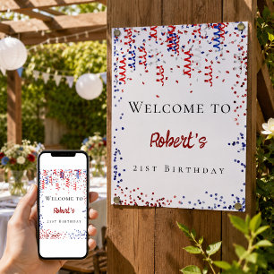 Birthday patriotic red white blue streamer welcome poster