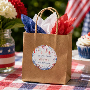 Birthday patriotic USA red white blue Classic Round Sticker
