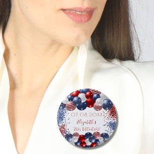 Birthday patriotic USA red white blue flag 3 Cm Round Badge