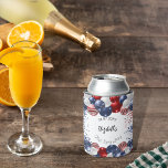 Birthday patriotic USA red white blue flag Can Cooler<br><div class="desc">For a 21st (or any age) birthday party. White background. Decorated with patriotic coloured  balloons in red blue and white. Blue and red sparkles. Personalise and add a date,  name and age.</div>