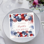 Birthday patriotic USA red white blue flag  Napkin<br><div class="desc">For a 50th (or any age)  birthday party. White background. Decorated with patriotic coloured  balloons in red blue and white. Blue and red sparkles. Personalise and add a date,  name and age.</div>