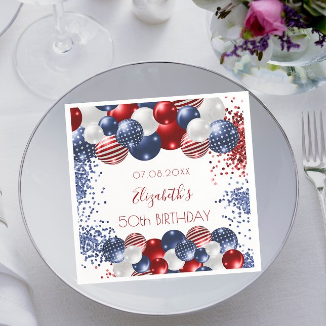 Birthday patriotic USA red white blue flag  Napkin (Creator Uploaded)