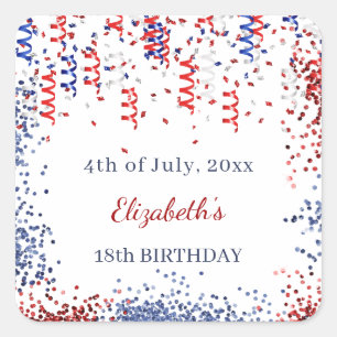 Birthday patriotic USA red white blue Square Sticker