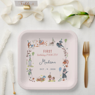Birthday Paw-ty cute puppy dogs Paper Plate