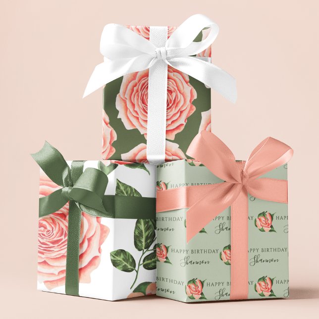 Birthday Peach Rose Wrapping Paper Sheets (Celebrate someone special with these personalized wrapping paper sheets! )
