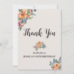 Birthday Peachy Blue Watercolor Floral Invitation