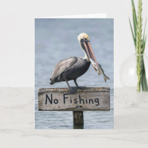 Birthday Pelican on No Fishing Sign Card