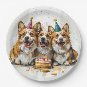 Birthday Pembroke Welsh Corgi Dogs Paper Plate