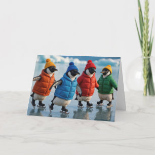 Birthday Penguins Ice Skating On an Arctic Lake Card