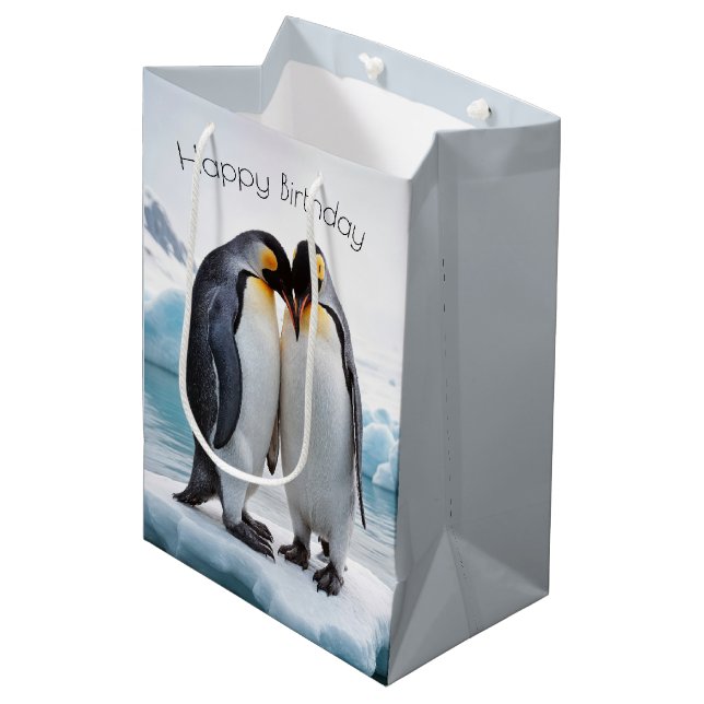 Birthday Penguins On A Glacier Medium Gift Bag (Front Angled)