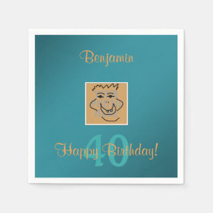 Birthday Personal Photo and Custom Text Teal Napkin