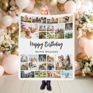 Birthday Personalised 24 Photo Collage Sherpa Blanket