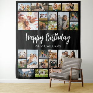 Birthday Personalised 24 Photo Collage Tapestry
