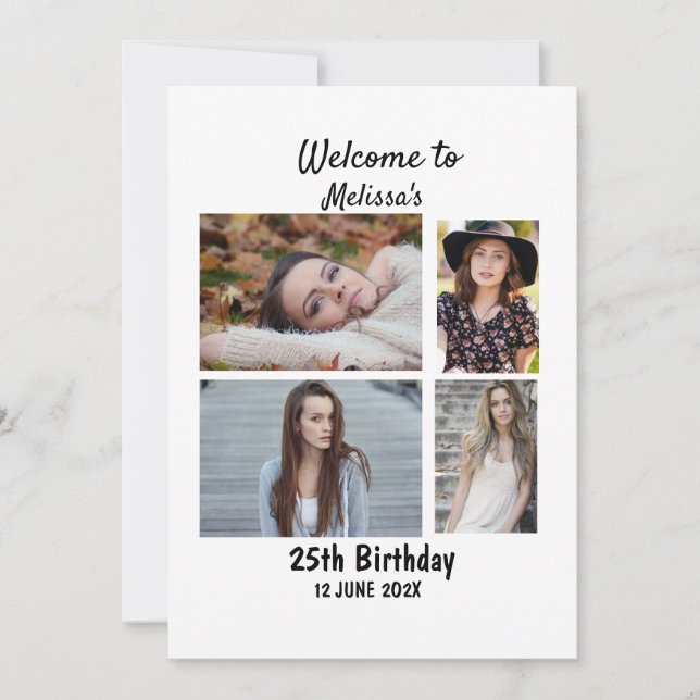 Birthday Personalised 4 Photo Collage Invitation (Front)