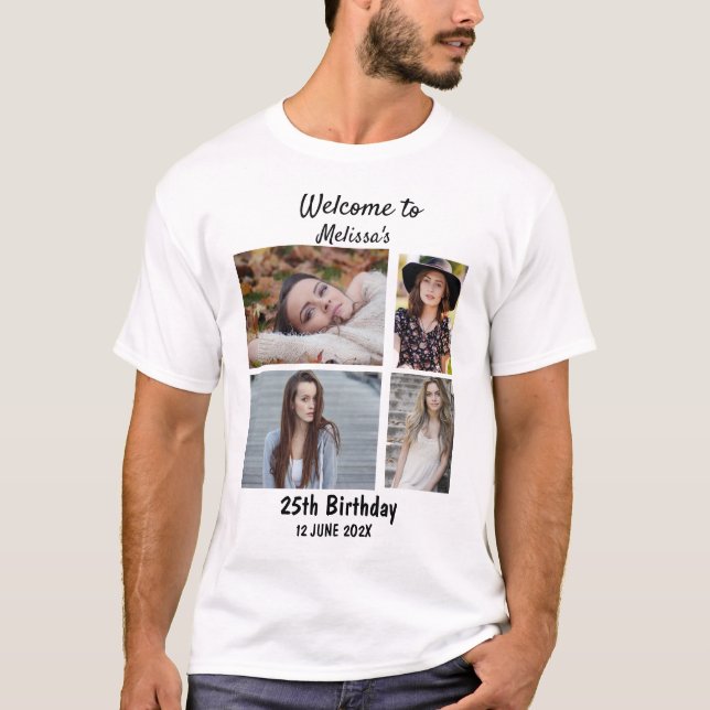 Birthday Personalised 4 Photo Collage T-Shirt (Front)