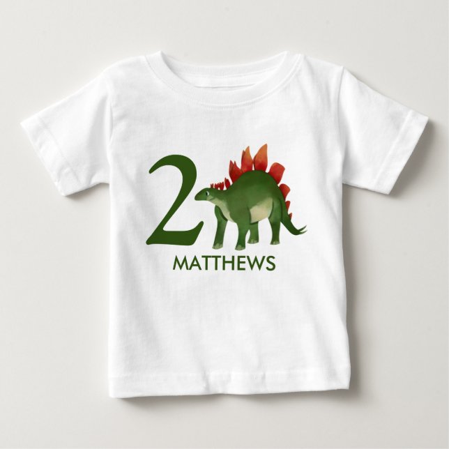 Birthday Personalised Dinosaur Shirt, 2nd birthday Baby T-Shirt (Front)