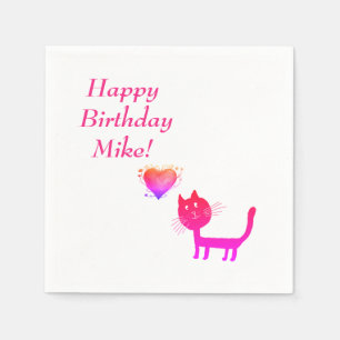Birthday Personalised Paper Napkins with Cat