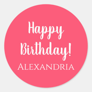 Birthday Personalised Pink Happy Birthday Classic Round Sticker