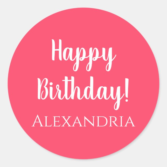 Birthday Personalised Pink Happy Birthday Classic Round Sticker (Front)