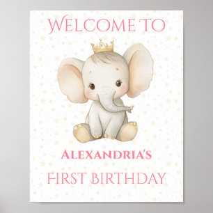  Birthday Personalised Princess Elephant Welcome Poster