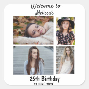 Birthday Personalized 4 Photo Collage Square Sticker