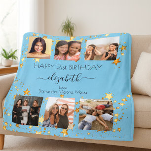 Birthday photo baby blue gold best friends fleece blanket