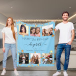 Birthday photo baby blue gold best friends fleece blanket<br><div class="desc">A gift from friends for a woman's 21st (or any age) birthday, celebrating her life with a collage of 6 of your high quality photos of her, her friends, family, interest or pets. Personalise and add her name, age 21 and your names. A trendy baby blue background colour. Her name...</div>