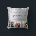 Birthday photo best friend silver cushion<br><div class="desc">A gift from friends for a woman's 21st birthday, celebrating her life with 3 of your photos of her, her friends, family, interest or pets. Personalise and add her name, age 21 and your names. Black coloured letters. A chic faux silver looking background colour. Her name is written with a...</div>