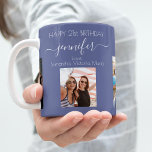 Birthday photo best friends names dark blue coffee mug<br><div class="desc">A gift from friends for a woman's 21st birthday, celebrating her life with 3 of your photos of her, her friends, family, interest or pets. Personalise and add her name, age 21 and your names. A dark blue coloured background. Her name is written with a modern hand lettered style script...</div>