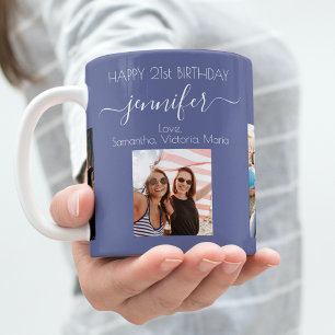 Birthday photo best friends names dark blue coffee mug