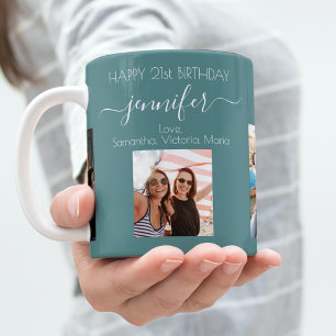 Birthday photo best friends names green dark cyan coffee mug