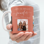 Birthday photo best friends names terracotta earth coffee mug<br><div class="desc">A gift from friends for a woman's 21st birthday, celebrating her life with 3 of your photos of her, her friends, family, interest or pets. Personalize and add her name, age 21 and your names. A terracotta, brown earth colored background. Her name is written with a modern hand lettered style...</div>