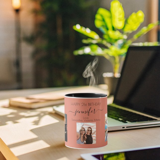 Birthday photo best friends names terracotta earth mug (Creator Uploaded)