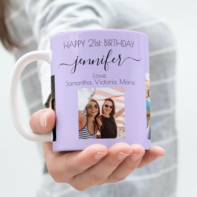 Birthday photo best friends names violet lavender coffee mug (Creator Uploaded)