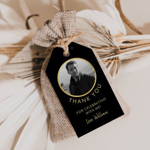 Birthday Photo Black And Gold Gift Tags