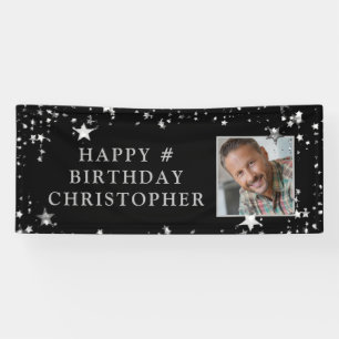 Birthday Photo Black Silver Stars Personalised Banner