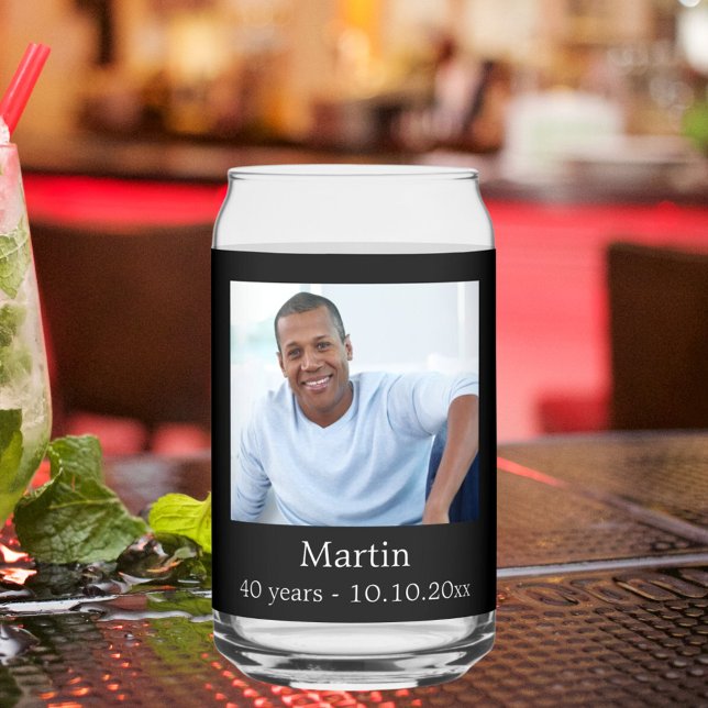 Birthday photo black white can glass (Creator Uploaded)