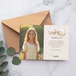 Birthday photo bow beige thank you card<br><div class="desc">A birthday Thank You photo card.  A soft beige,  cream coloured background. Decorated with a large bow.  Personalise and add your photo and thank you note.</div>