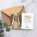 Birthday photo bow beige thank you card<br><div class="desc">A birthday Thank You photo card.  A white background. Decorated with a large beige bow.  Personalise and add your photo and thank you note.</div>