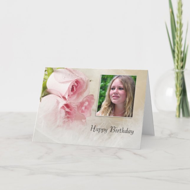 Birthday photo card with a rose (Front)
