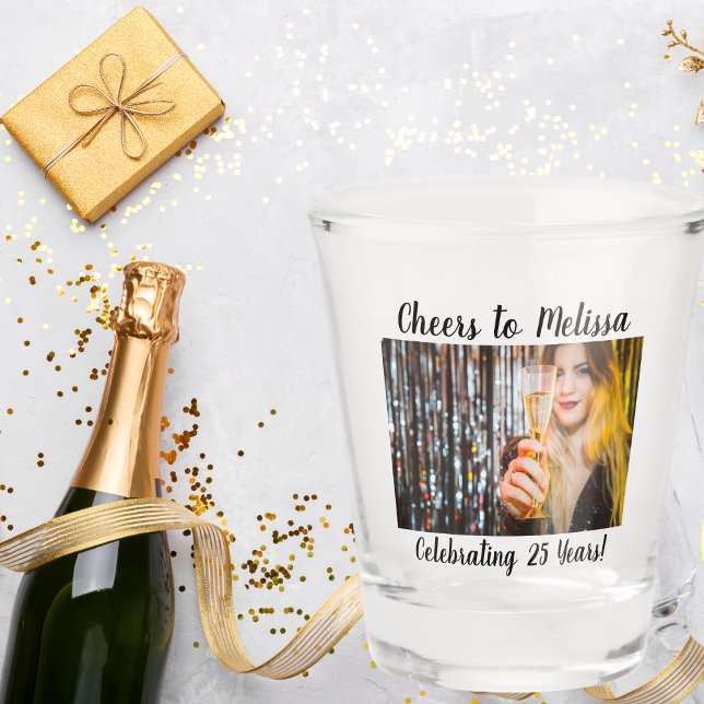Birthday Photo Cheers to Milestone Birthday Custom Shot Glass (Creator Uploaded)
