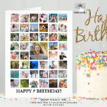 Birthday Photo Collage 45 Pictures Any Age Custom<br><div class="desc">Celebrate a BIG birthday for any age with BIG memories on a BIG photo collage greeting card featuring 45 square pictures! Personalize with your custom greeting and well wishes as all text is editable throughout the card. PHOTO TIP: Choose photos with the subject in the middle and/or pre-crop them to...</div>