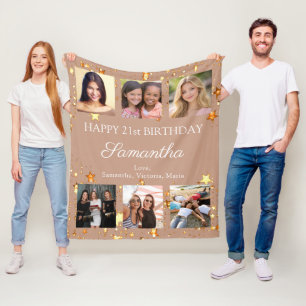Birthday photo collage best friends Camel Fleece Blanket