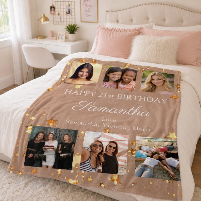 Birthday photo collage best friends Camel Fleece Blanket (Creator Uploaded)